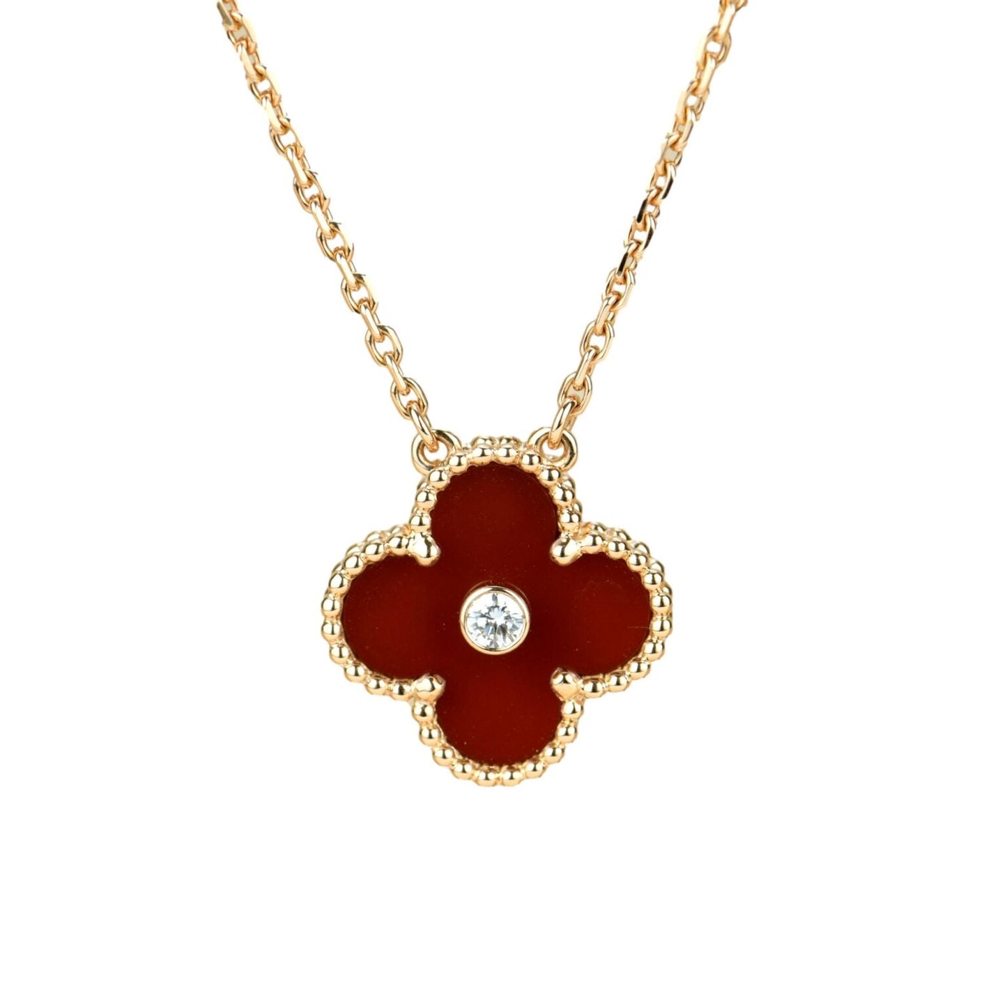 [⭐JeweliWhal]COLLIER TRÈFLE 15 MM DIAMANT CORNALINE