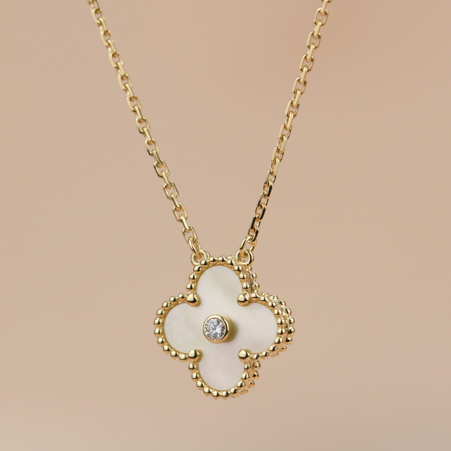 [⭐JeweliWhal]COLLIER CLOVER 15MM DIAMANT OR NACRE