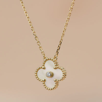 [⭐JeweliWhal]COLLIER CLOVER 15MM DIAMANT OR NACRE