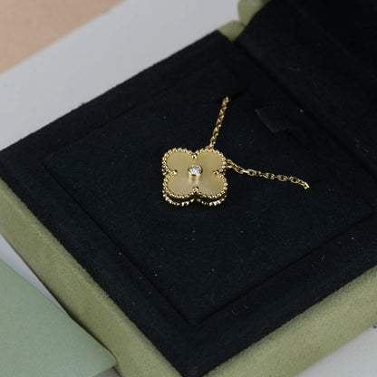 [⭐JeweliWhal]COLLIER CLOVER 15MM DIAMANT OR NACRE