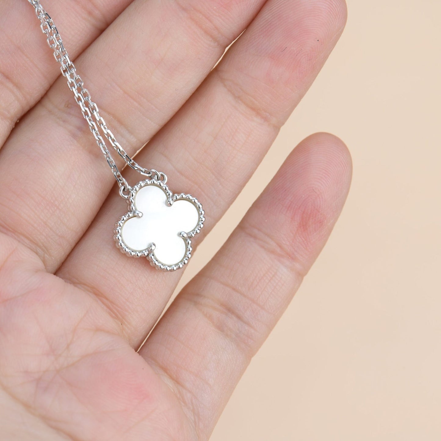 [⭐JeweliWhal]TRÈFLE 15 MM NACRE BLANCHE ARGENT