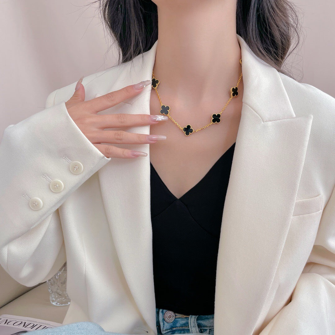 [⭐JeweliWhal]COLLIER ONYX 10 MOTIFS TRÈFLE