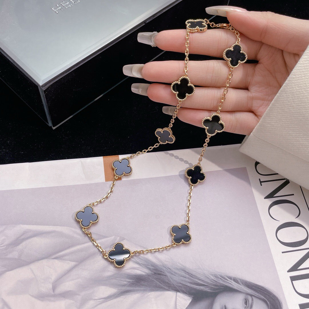 [⭐JeweliWhal]COLLIER ONYX 10 MOTIFS TRÈFLE