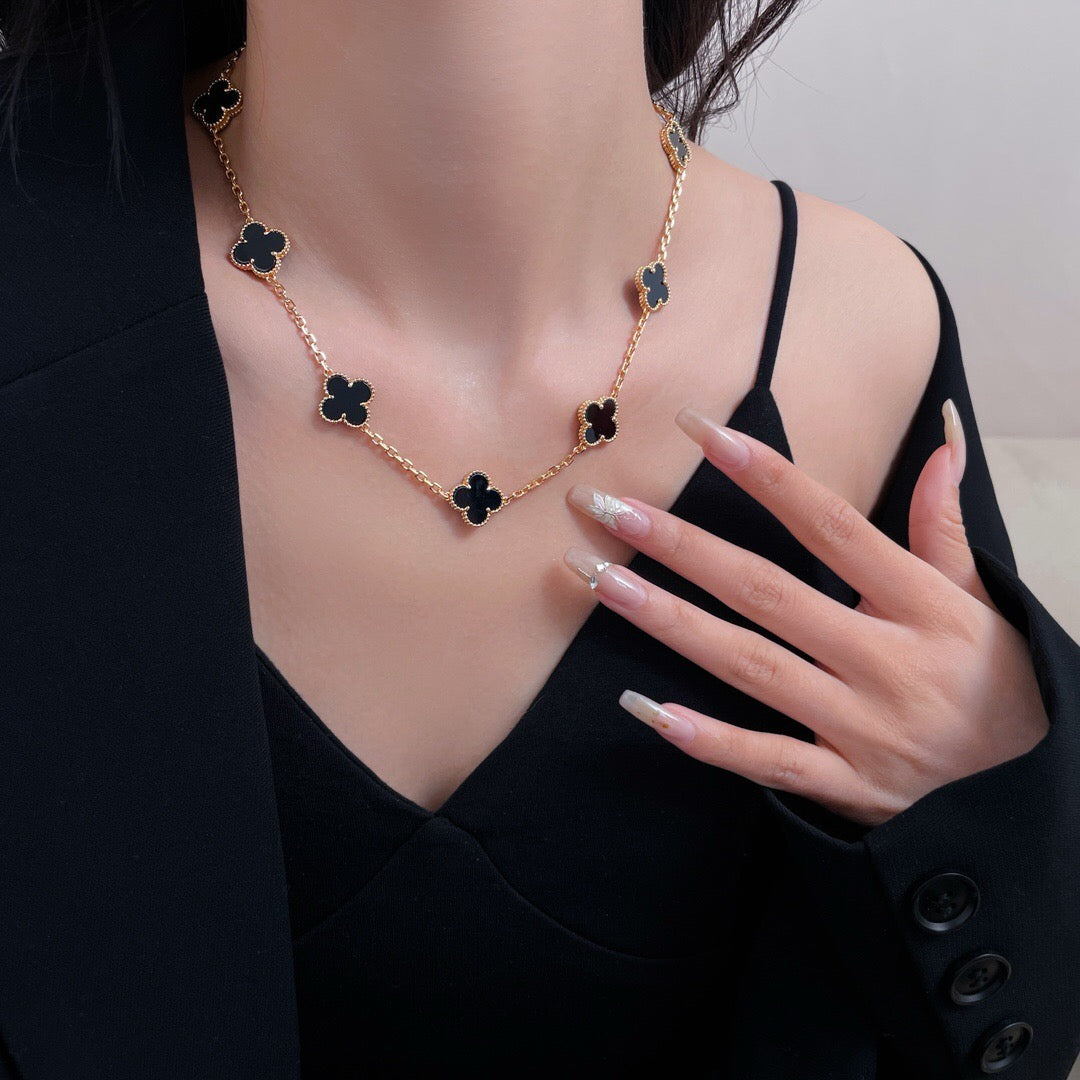 [⭐JeweliWhal]COLLIER ONYX 10 MOTIFS TRÈFLE