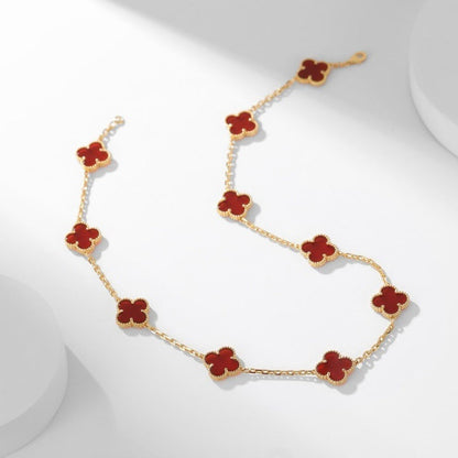 [⭐JeweliWhal]COLLIER TRÈFLE 10 MOTIFS CORNALINE