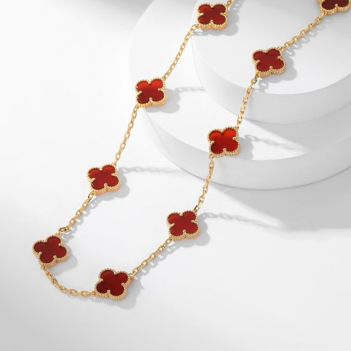 [⭐JeweliWhal]COLLIER TRÈFLE 10 MOTIFS CORNALINE