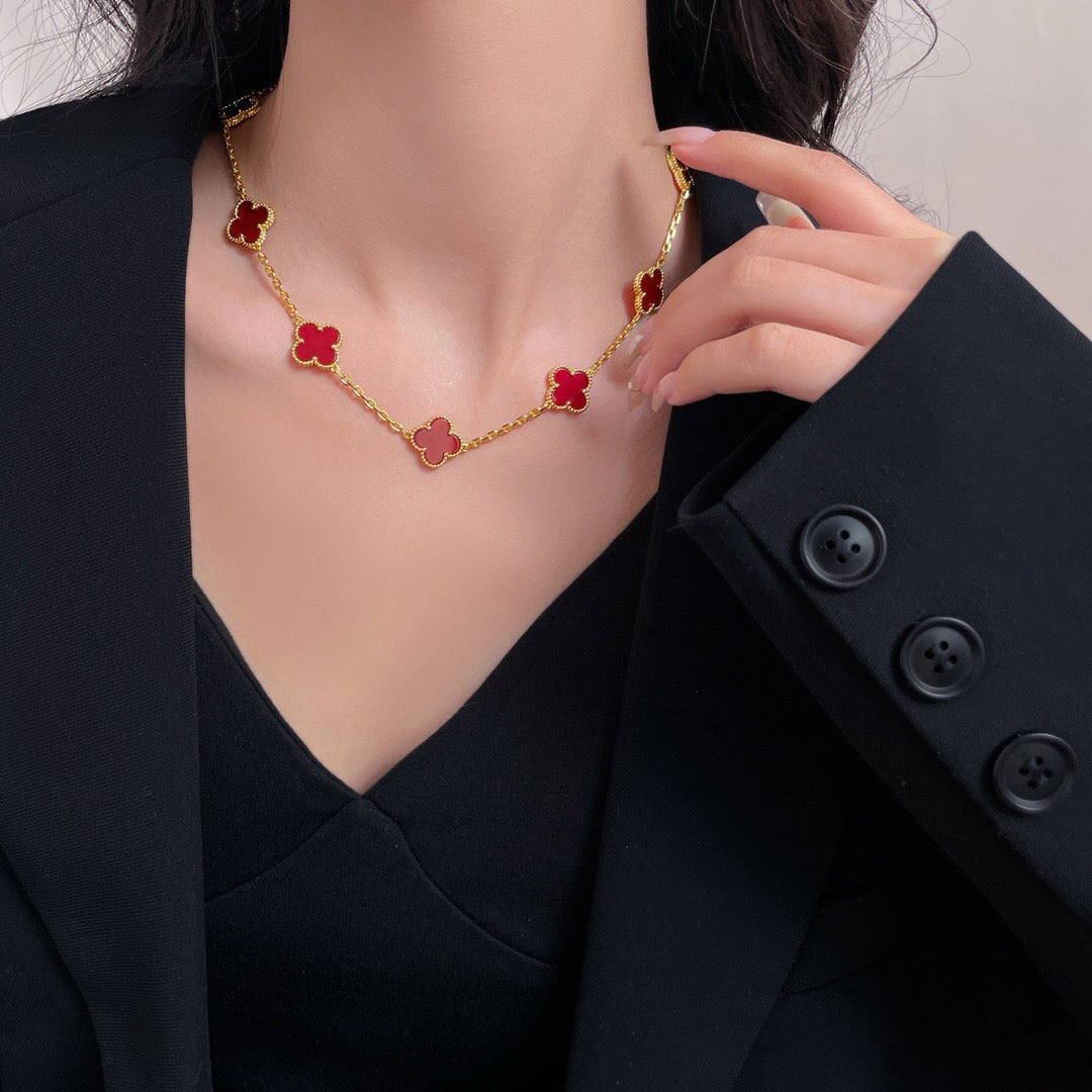 [⭐JeweliWhal]COLLIER TRÈFLE 10 MOTIFS CORNALINE