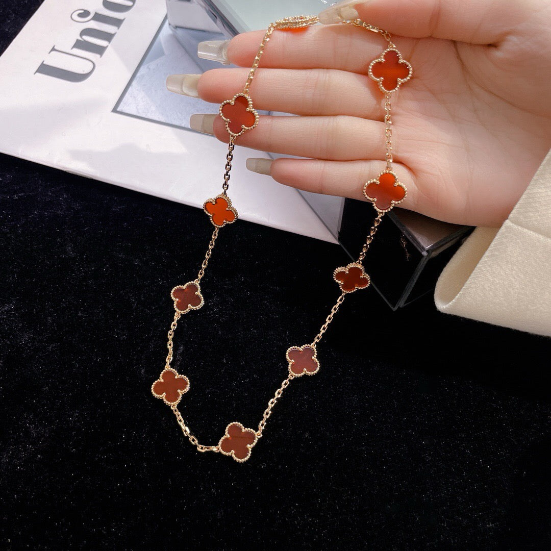 [⭐JeweliWhal]COLLIER TRÈFLE 10 MOTIFS CORNALINE