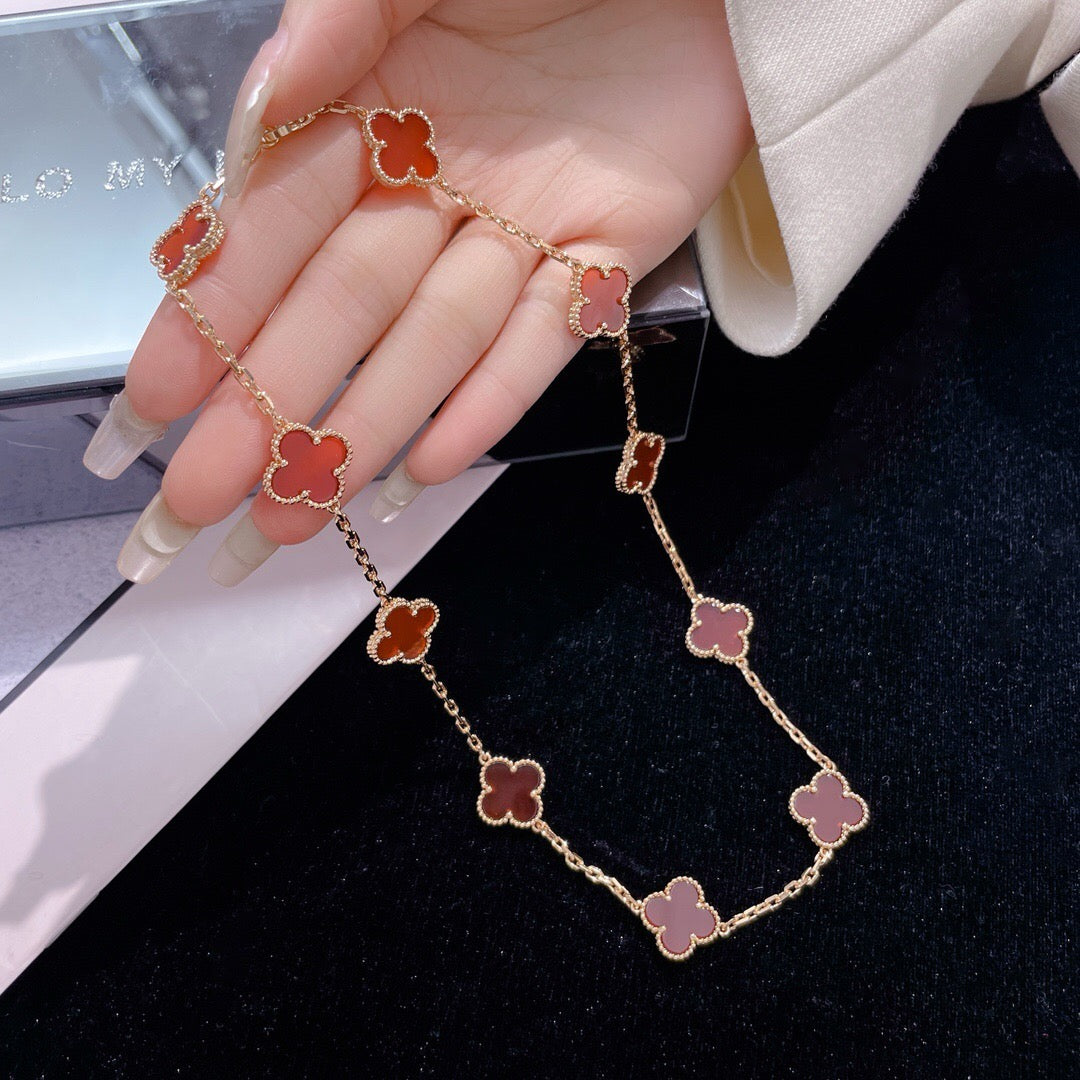 [⭐JeweliWhal]COLLIER TRÈFLE 10 MOTIFS CORNALINE
