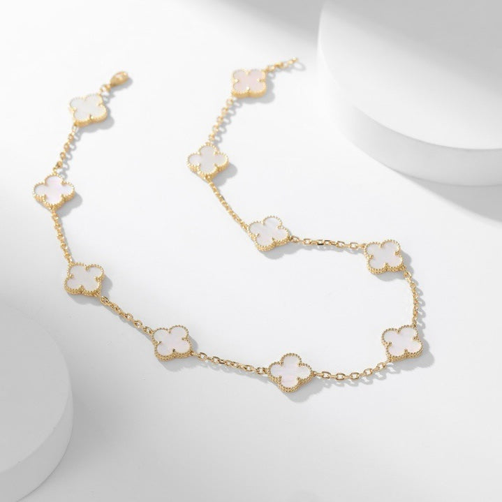 [⭐JeweliWhal]COLLIER TRÈFLE 10 MOTIFS NACRE BLANCHE