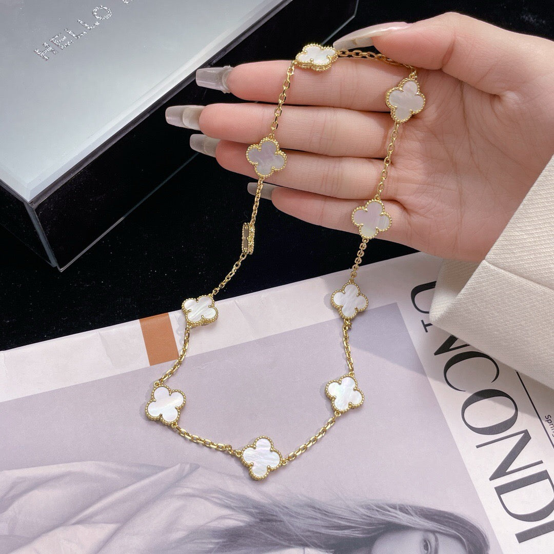 [⭐JeweliWhal]COLLIER TRÈFLE 10 MOTIFS NACRE BLANCHE