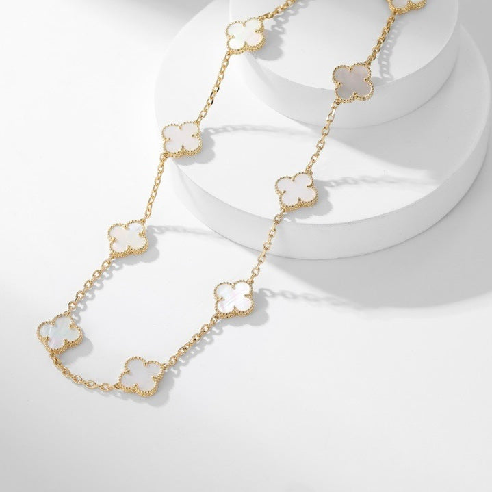 [⭐JeweliWhal]COLLIER TRÈFLE 10 MOTIFS NACRE BLANCHE