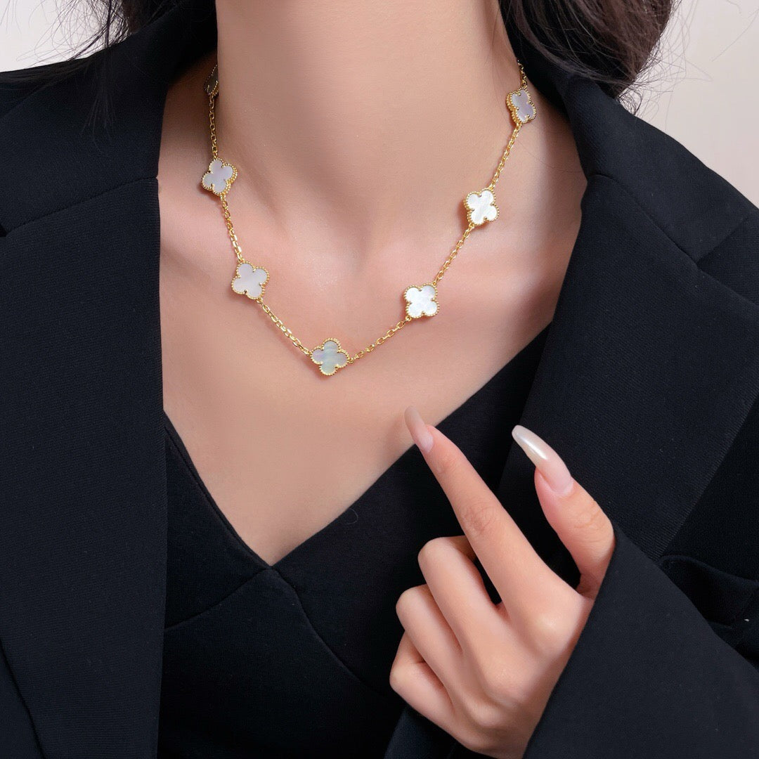 [⭐JeweliWhal]COLLIER TRÈFLE 10 MOTIFS NACRE BLANCHE