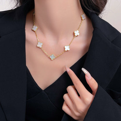 [⭐JeweliWhal]COLLIER TRÈFLE 10 MOTIFS NACRE BLANCHE