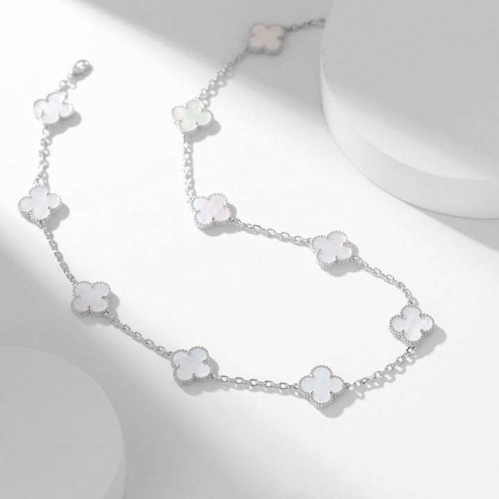 [⭐JeweliWhal]COLLIER TRÈFLE 10 MOTIFS NACRE BLANCHE
