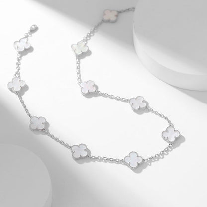[⭐JeweliWhal]COLLIER TRÈFLE 10 MOTIFS NACRE BLANCHE