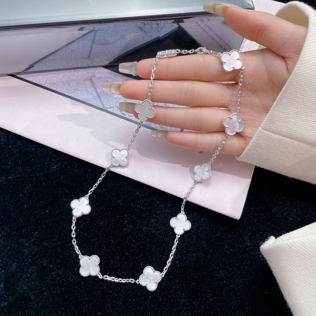 [⭐JeweliWhal]COLLIER TRÈFLE 10 MOTIFS NACRE BLANCHE