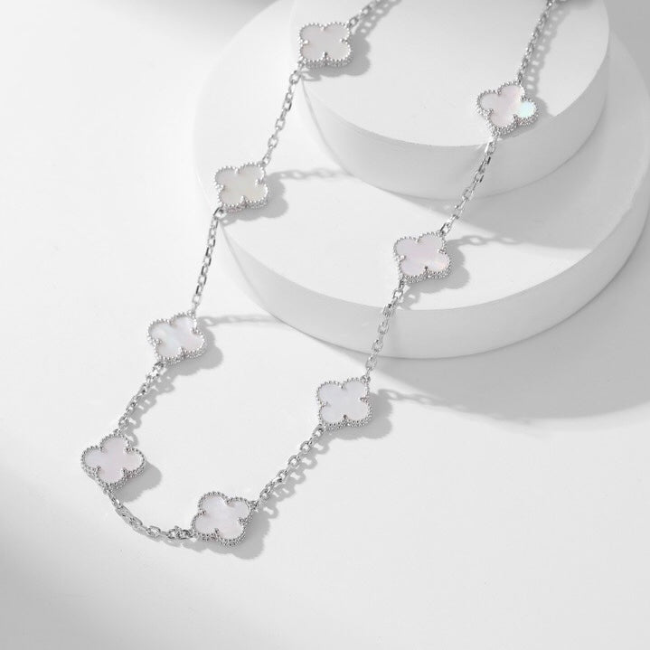 [⭐JeweliWhal]COLLIER TRÈFLE 10 MOTIFS NACRE BLANCHE