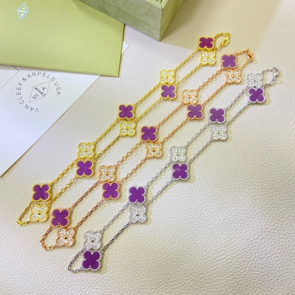 [⭐JeweliWhal Jewelry]COLLIER TRÈFLE 10 MOTIFS VIOLET DIAMANT