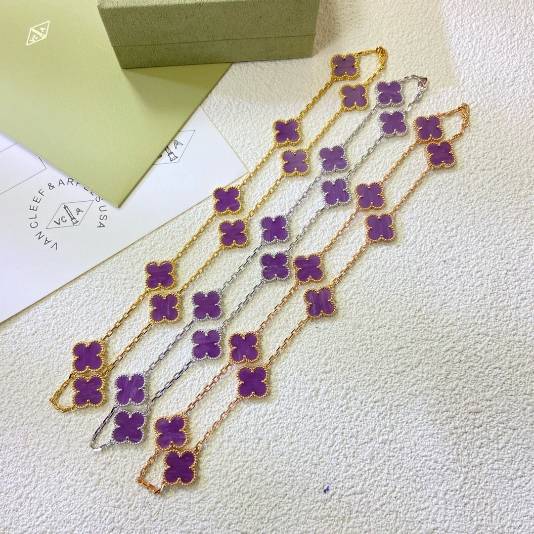 [⭐JeweliWhal Jewelry]COLLIER TRÈFLE 10 MOTIFS VIOLET