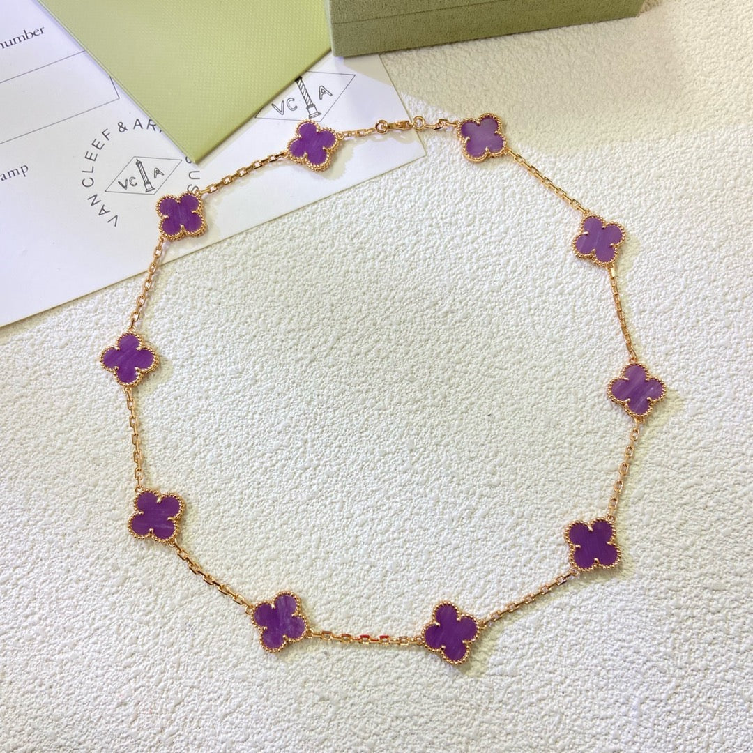[⭐JeweliWhal Jewelry]COLLIER TRÈFLE 10 MOTIFS VIOLET