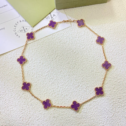 [⭐JeweliWhal Jewelry]COLLIER TRÈFLE 10 MOTIFS VIOLET