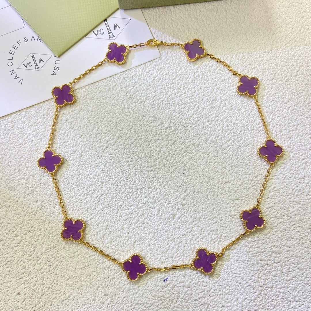 [⭐JeweliWhal Jewelry]COLLIER TRÈFLE 10 MOTIFS VIOLET