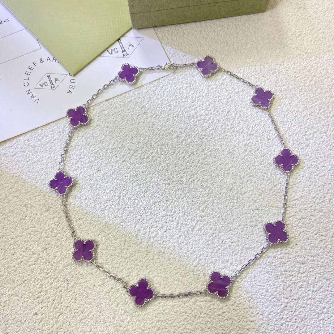 [⭐JeweliWhal Jewelry]COLLIER TRÈFLE 10 MOTIFS VIOLET