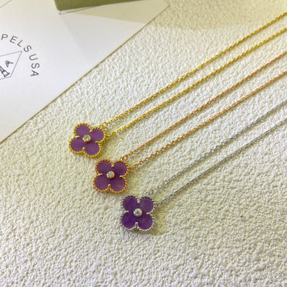 [⭐JeweliWhal Jewelry]COLLIER TRÈFLE 15MM DIAMANT VIOLET