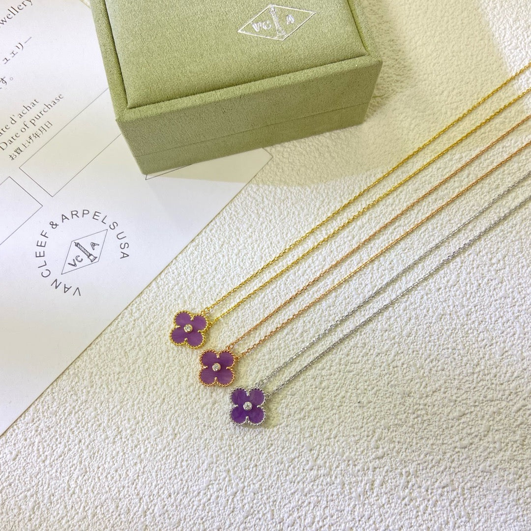 [⭐JeweliWhal Jewelry]COLLIER TRÈFLE 15MM DIAMANT VIOLET