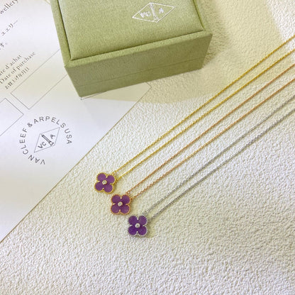 [⭐JeweliWhal Jewelry]COLLIER TRÈFLE 15MM DIAMANT VIOLET