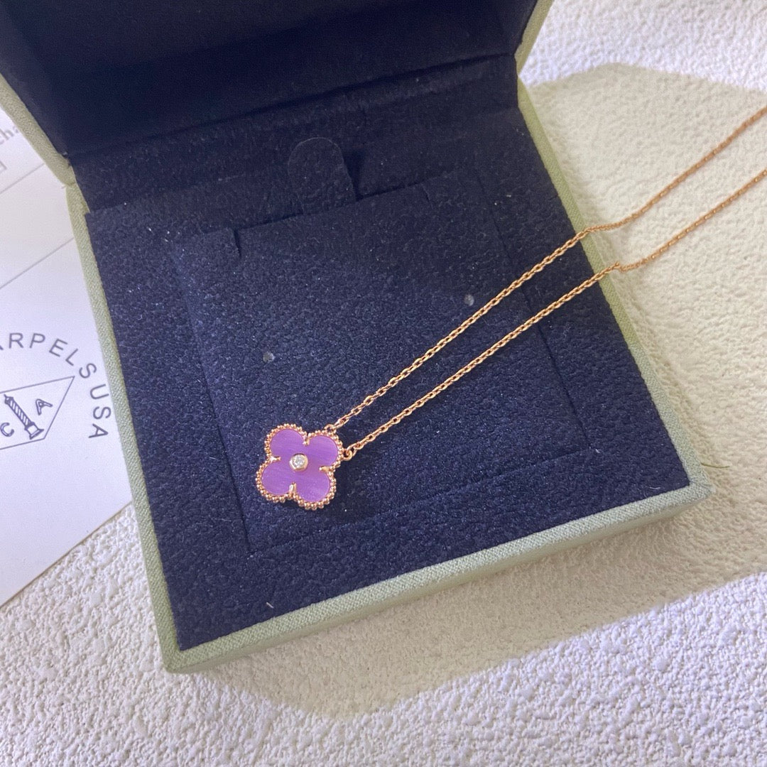 [⭐JeweliWhal Jewelry]COLLIER TRÈFLE 15MM DIAMANT VIOLET
