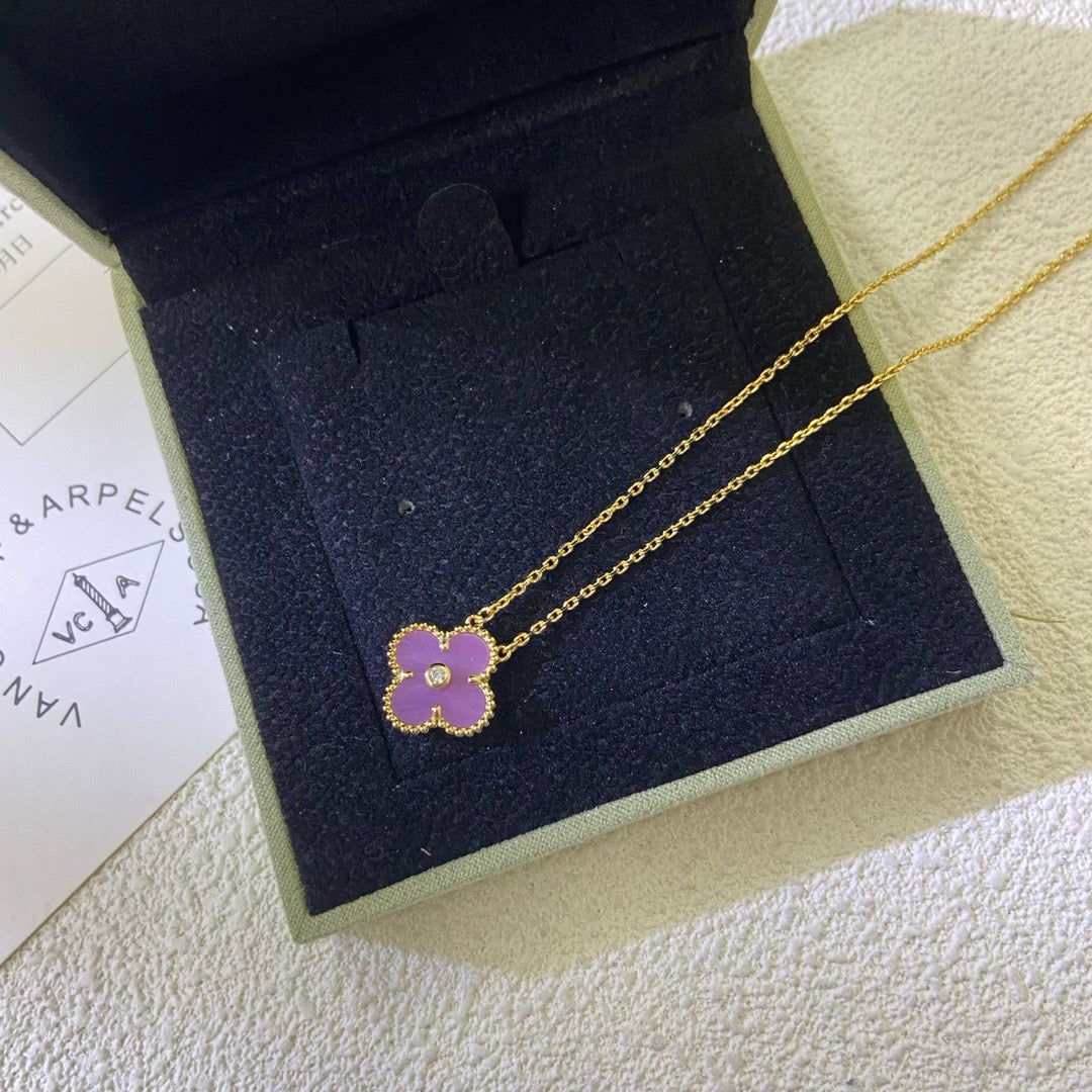 [⭐JeweliWhal Jewelry]COLLIER TRÈFLE 15MM DIAMANT VIOLET