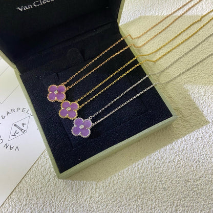 [⭐JeweliWhal Jewelry]COLLIER TRÈFLE 15MM DIAMANT VIOLET