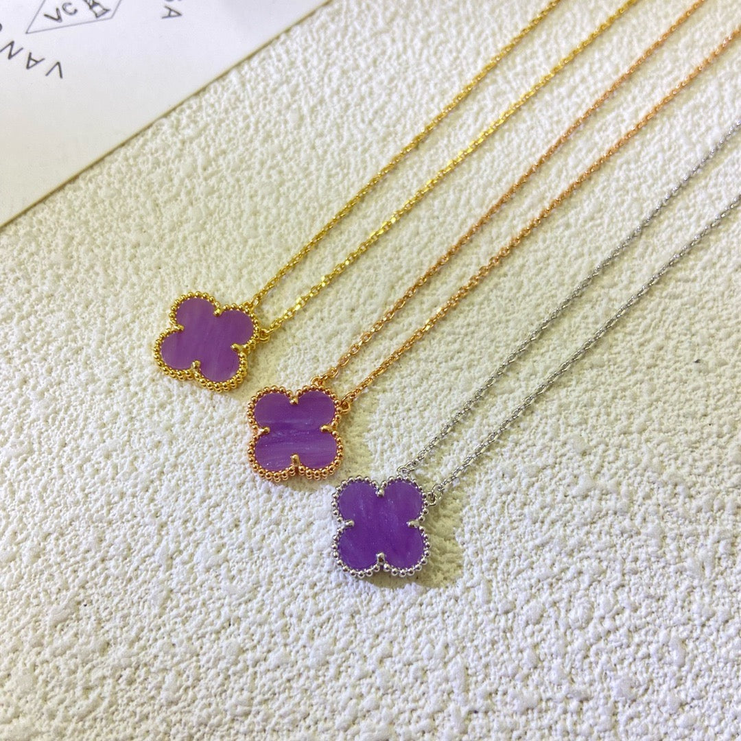 [⭐JeweliWhal Jewelry]COLLIER TRÈFLE 15 MM VIOLET POURPRE