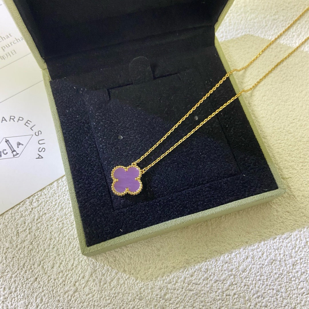 [⭐JeweliWhal Jewelry]COLLIER TRÈFLE 15 MM VIOLET POURPRE