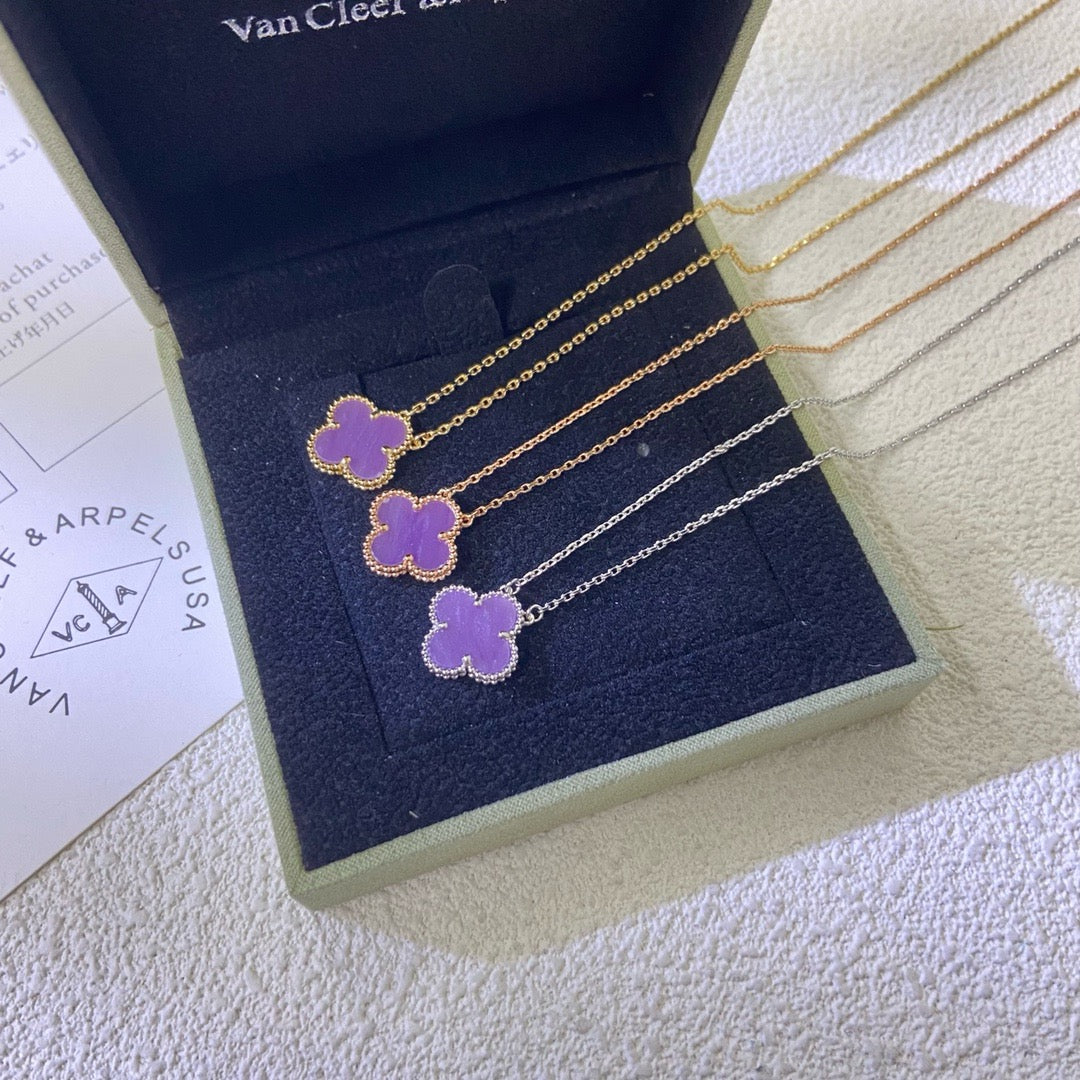 [⭐JeweliWhal Jewelry]COLLIER TRÈFLE 15 MM VIOLET POURPRE