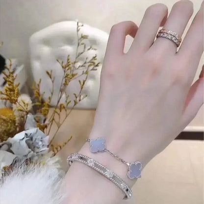 [⭐JeweliWhal] COLLECTION BRACELETS TRÈFLE 5 MOTIFS CHALCEDOINE VIOLETTE
