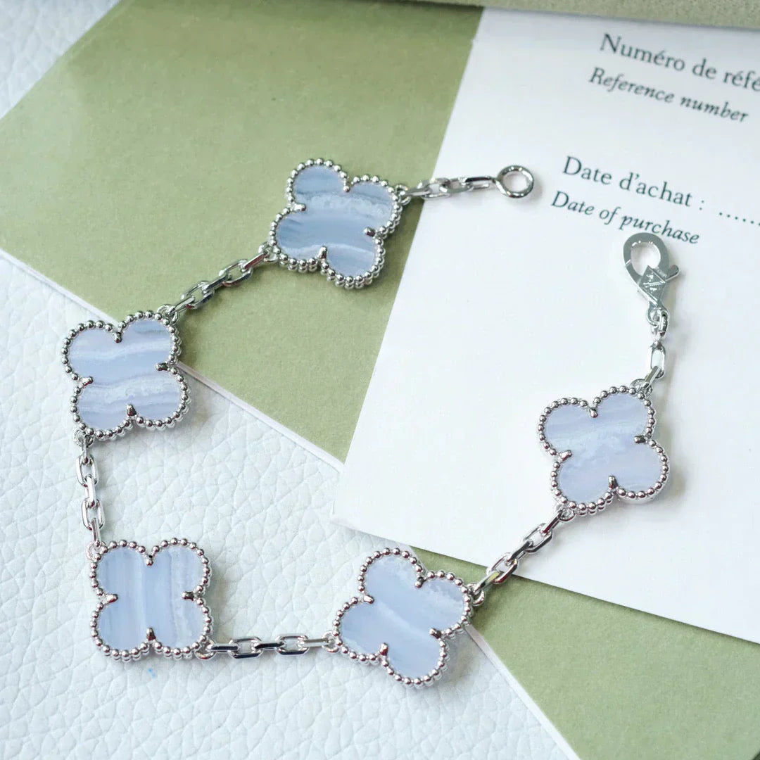 [⭐JeweliWhal] COLLECTION BRACELETS TRÈFLE 5 MOTIFS CHALCEDOINE VIOLETTE
