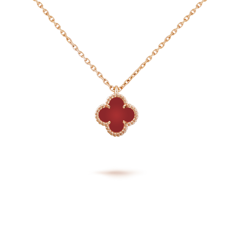 [⭐JeweliWhal]COLLIER TRÈFLE MINI 9.5MM CORNALINES BLANCHES