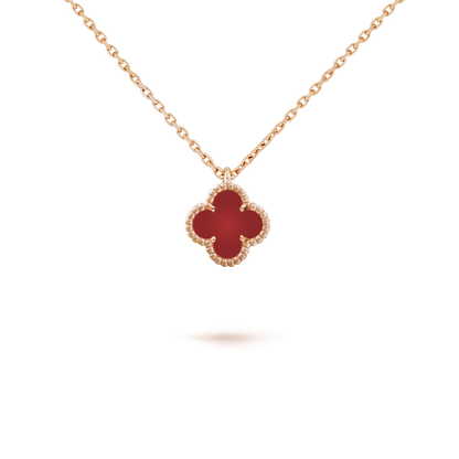 [⭐JeweliWhal]COLLIER TRÈFLE MINI 9.5MM CORNALINES BLANCHES