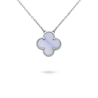 [⭐JeweliWhal]COLLIER TRÈFLE 15 MM CALCÉDOINE BLEUE ARGENT
