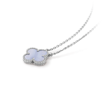 [⭐JeweliWhal]COLLIER TRÈFLE 15 MM CALCÉDOINE BLEUE ARGENT