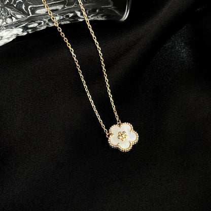 [⭐JeweliWhal]COLLIER FLEUR DE PRUNIER EN NACRE BLANCHE LUCKY