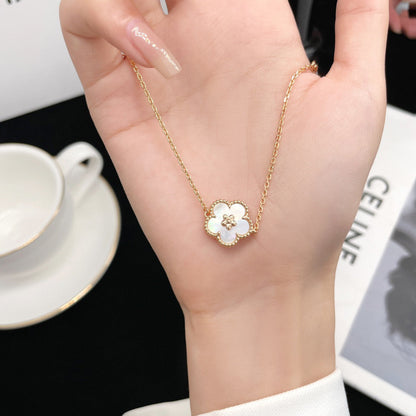 [⭐JeweliWhal]COLLIER FLEUR DE PRUNIER EN NACRE BLANCHE LUCKY