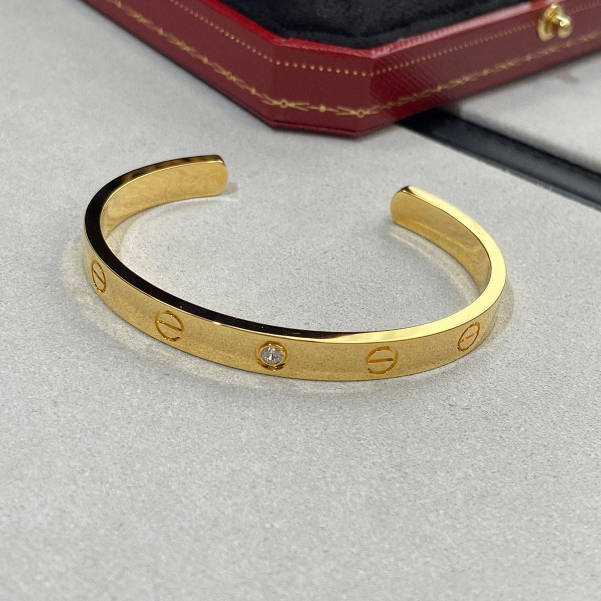 [⭐JeweliWhal]LOVE BRACELET 6.1MM 1 DIAMOND OPEN CUFF