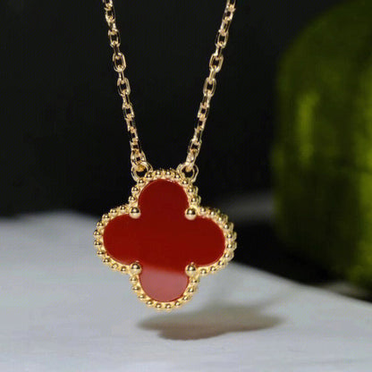 [⭐JeweliWhal]COLLIER FLEUR UNIQUE 15MM CORNALINE TRÈFLE