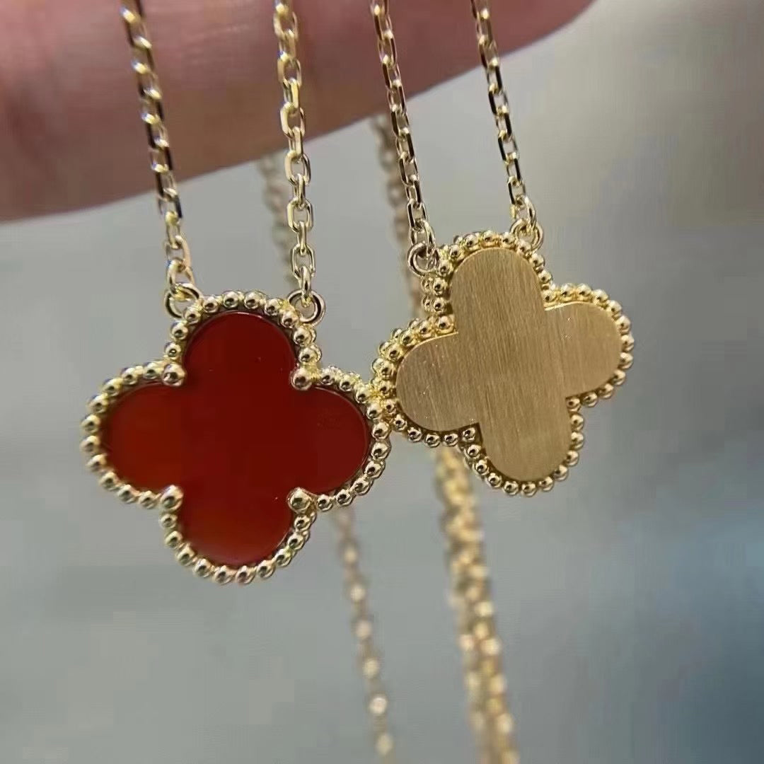 [⭐JeweliWhal]COLLIER FLEUR UNIQUE 15MM CORNALINE TRÈFLE