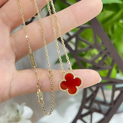 [⭐JeweliWhal]COLLIER FLEUR UNIQUE 15MM CORNALINE TRÈFLE