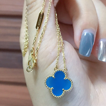 [⭐JeweliWhal]COLLIER AGATE BLEUE 15MM TRÈFLE